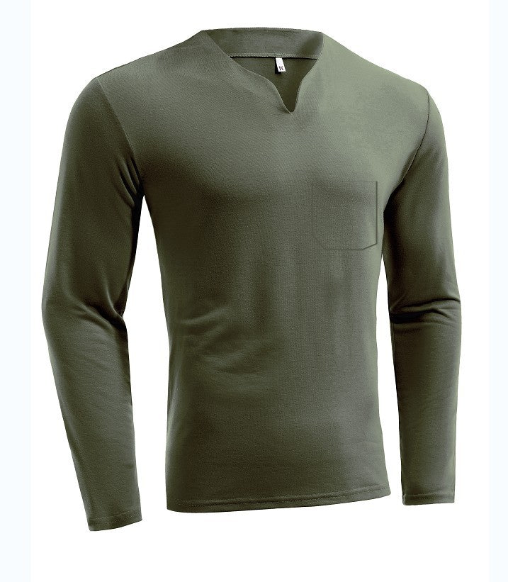 Herren nan Langarmshirt mit V-Ausschnitt Slim Fit Baumwollmix und elastischem Komfortbund EB