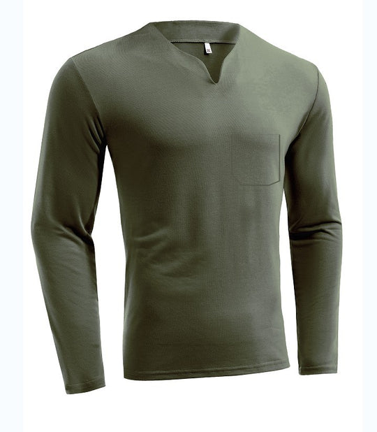 Herren nan Langarmshirt mit V-Ausschnitt Slim Fit Baumwollmix und elastischem Komfortbund EB