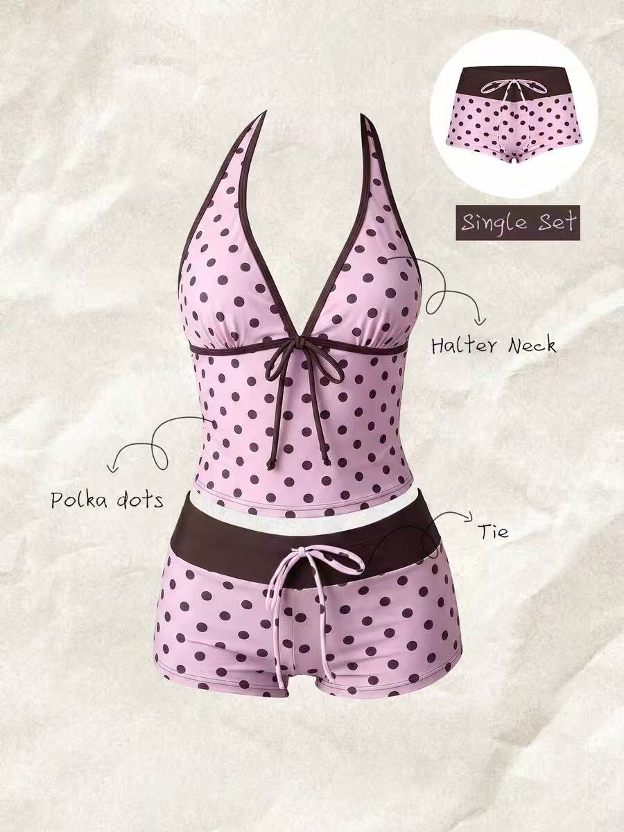 Damen Tankini mit modischem Punktmuster und verstellbarem Halter EB