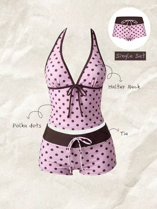 Damen Tankini mit modischem Punktmuster und verstellbarem Halter EB