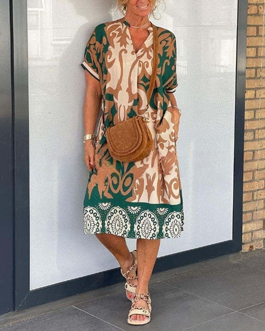 Damen Luftiges Freizeitkleid mit V-Ausschnitt und praktischen Taschen EB