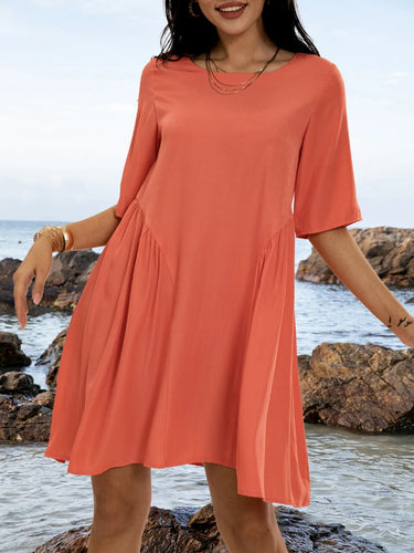 Damen weich fließendes Freizeitkleid mit Ärmeln und eleganter A-Linie EB