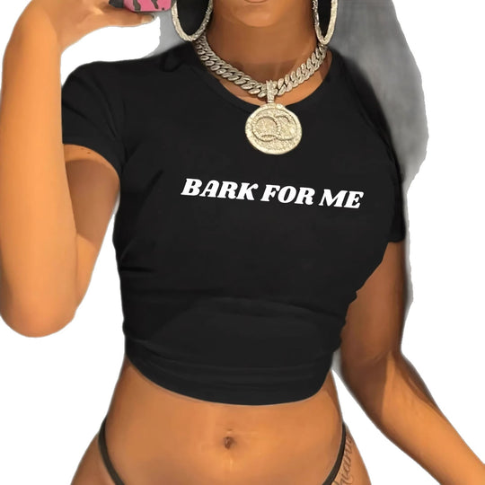 Damen Kurzarm Crop-T-Shirt mit auffälligem Schriftzug EB