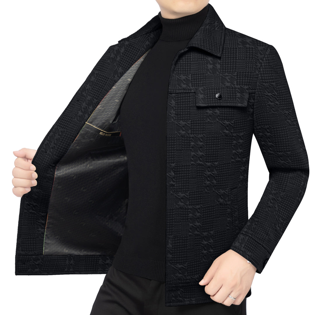 Herren Strukturiertes Overshirt im Glencheck-Relief mit Hemdkragen EB