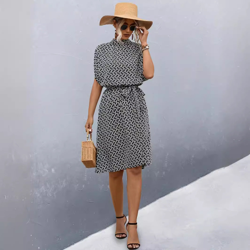 Damen Midikleid mit Gummizug und hochgeschlossenem Kragen EB