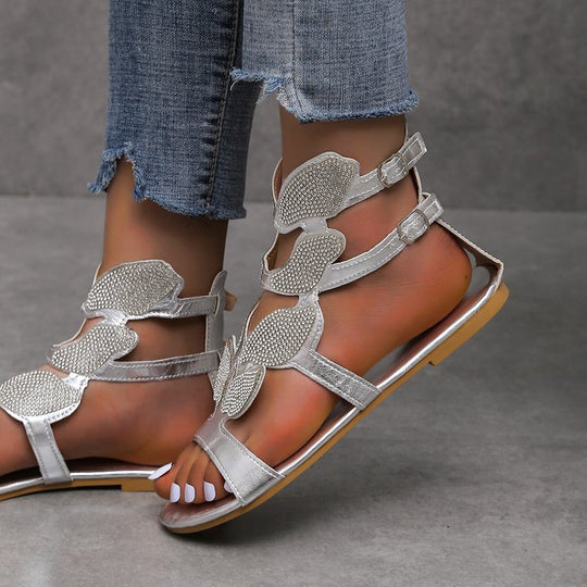 Damen Glitzernde Riemchensandalen mit floralem Design EB