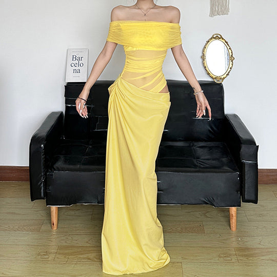 Damen elegantes Abendkleid mit schmalem Schnitt und transparenten Einsätzen EB