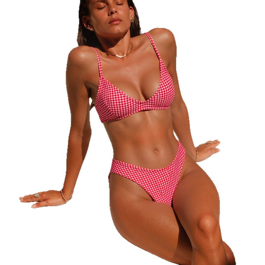 Damen Triangel-Bikini mit lässigem Karomuster EB