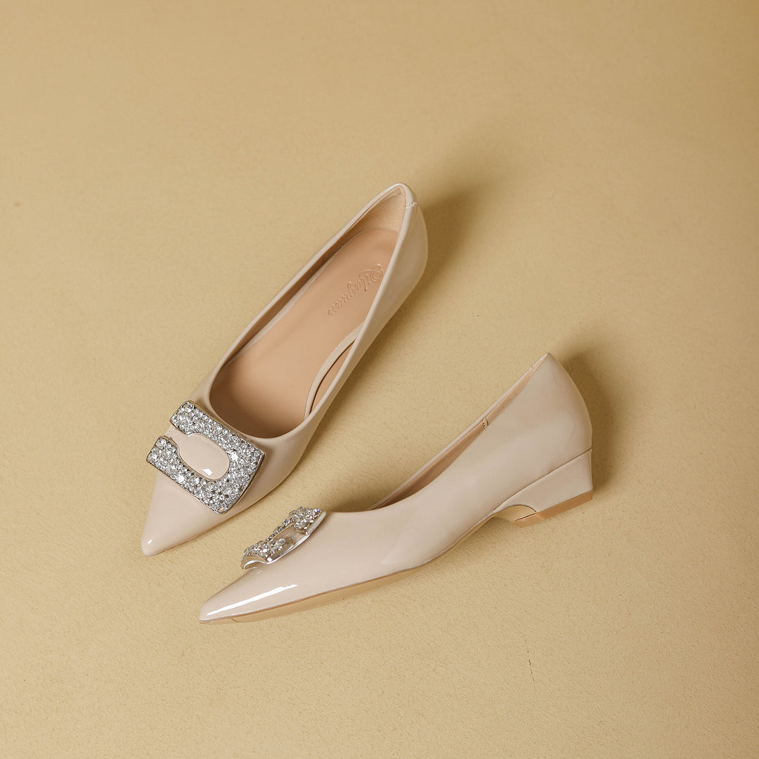 Damen spitze Ballerinas mit funkelnder Schmuckschnalle EB
