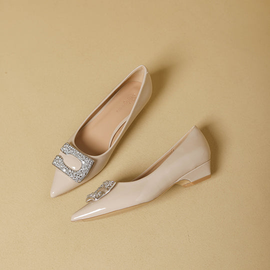 Damen spitze Ballerinas mit funkelnder Schmuckschnalle EB