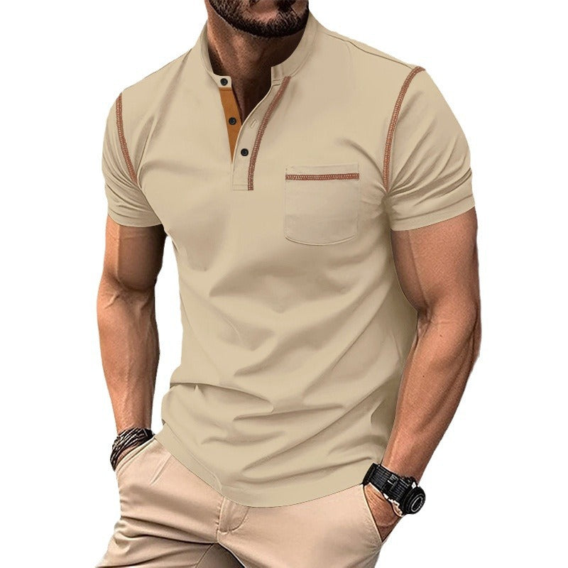 Herren shirt mit modernem Henley-Kragen und praktischen Brusttasche EB