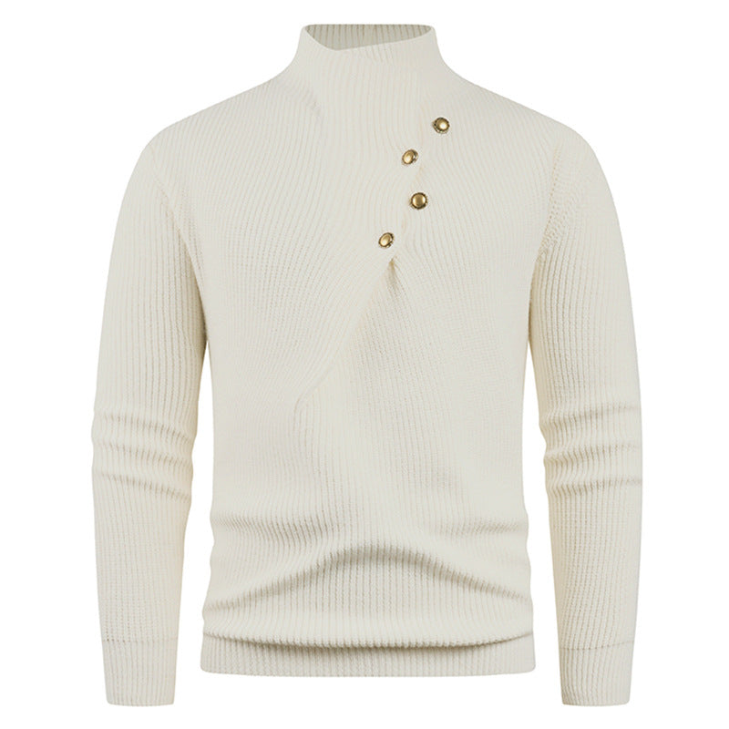 Herren Strickpullover mit modernem Stehkragen und dekorativen Knöpfen EB