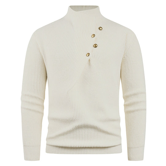 Herren Strickpullover mit modernem Stehkragen und dekorativen Knöpfen EB