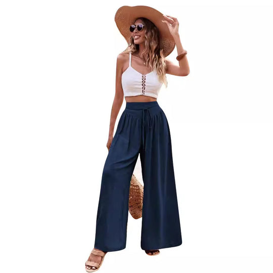 Damen Weite Palazzo-Hose mit hoch geschnittenem Bund und lässigem Schnitt EB