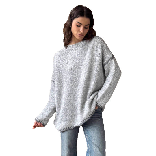 Damen kuscheliger Strickpullover mit kontrastierenden Akzentdetails EB