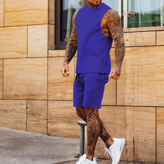 Herren sportliches Tanktop und Shorts-Set mit elastischem Bund EB