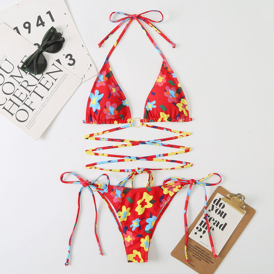 Damen Triangel-Bikini-Set mit verstellbaren Trägern und floralem Design EB
