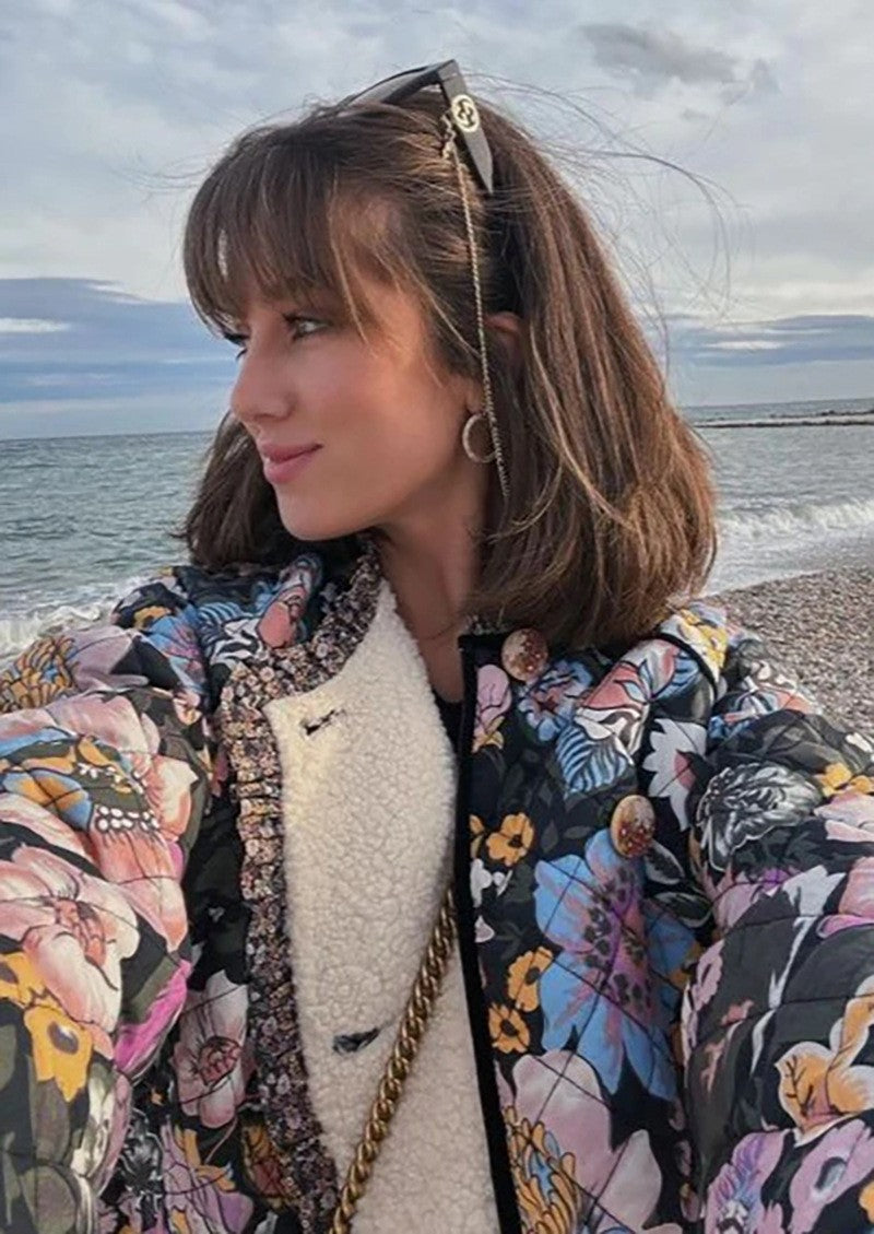 Damen gesteppte Blumenjacke mit luxuriösem Innenfutter EB