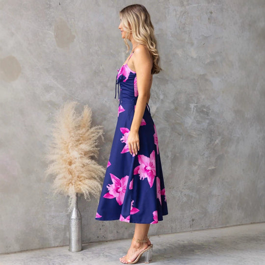 Damen Maxikleid mit floralem Muster und raffiniertem Rüschendetail EB