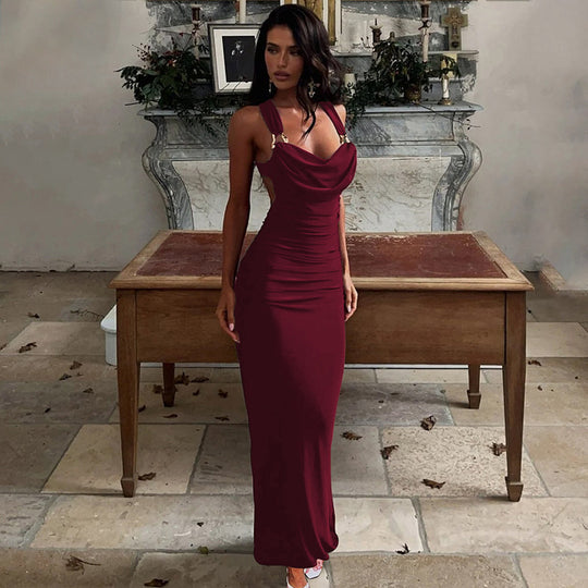 Damen Elegantes Maxikleid mit raffinierten Drapé-Details EB