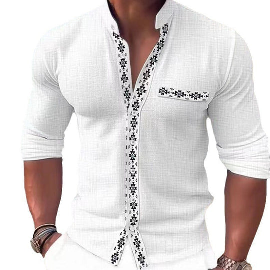 Herren Modische Langarmbluse mit dekorativem Kragen und edlem Design EB