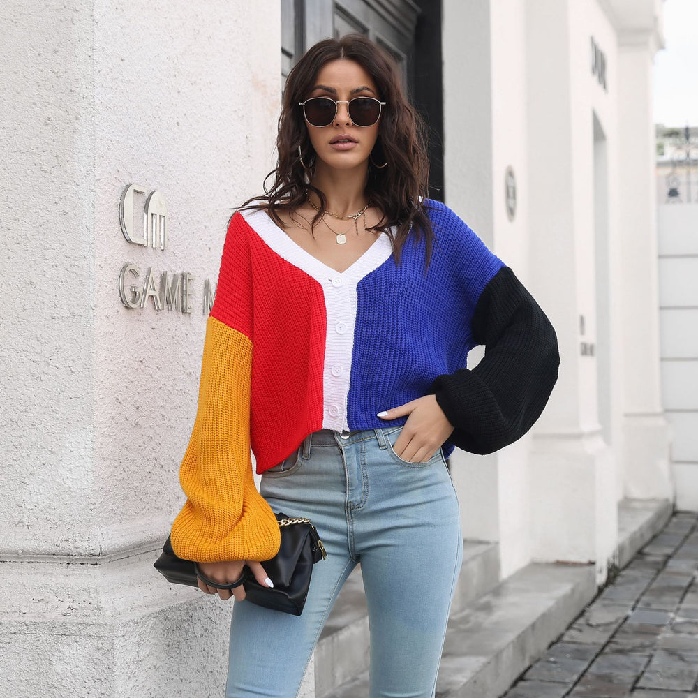 Damen Großer Strickpullover mit Farbblock-Design EB