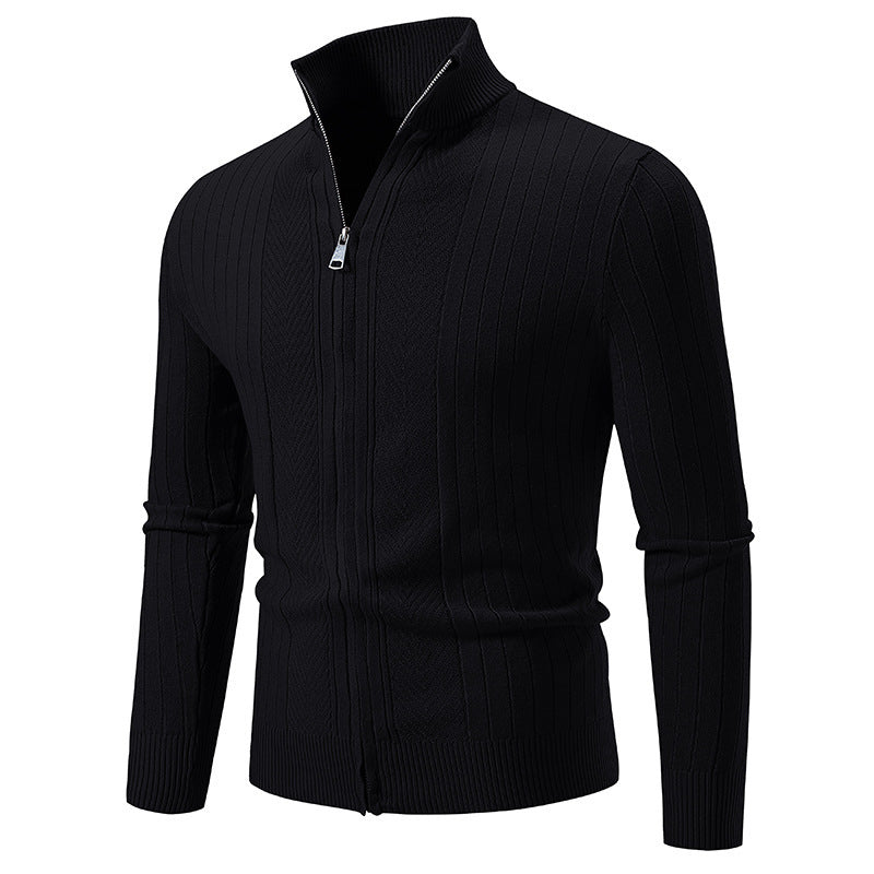 Herren eleganter Feinstrickpullover mit Stehkragen und Reißverschluss EB