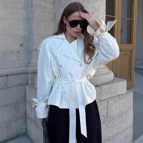Damen modische Kurzjacke mit Taillengürtel und elegantem Schnitt EB