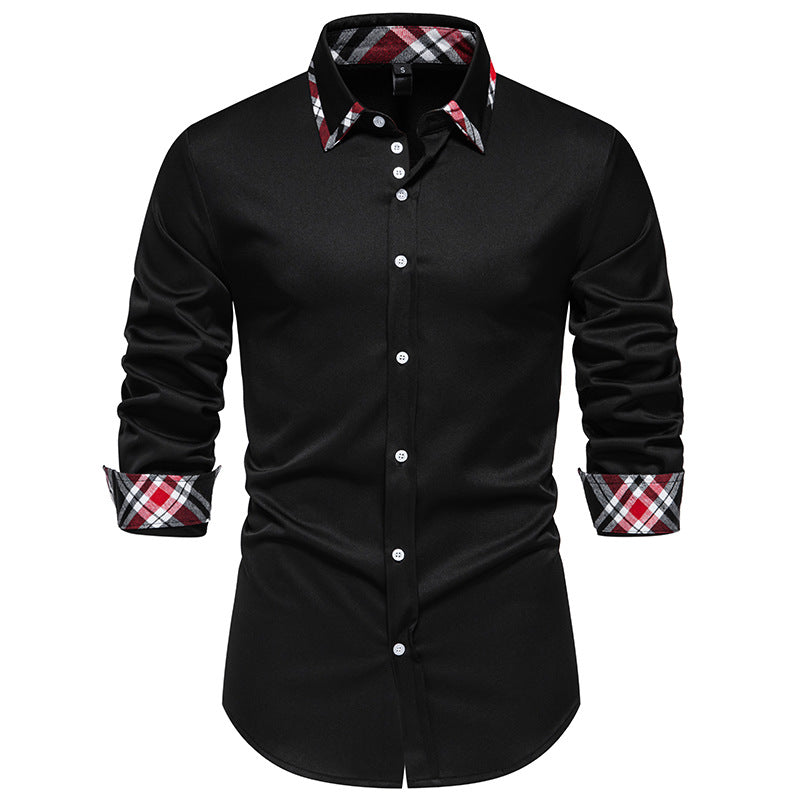 Herren elegantes Langarmhemd mit kontrastierenden Karodetails EB
