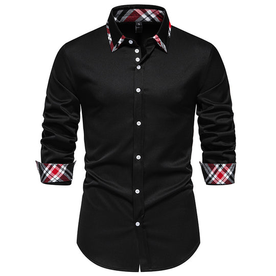 Herren elegantes Langarmhemd mit kontrastierenden Karodetails EB