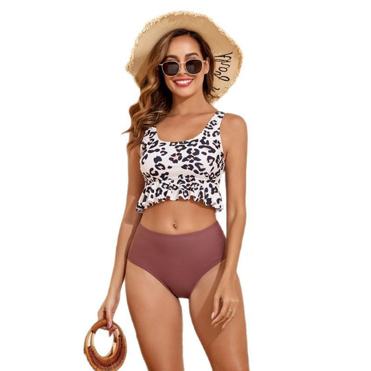 Damen Bikini mit fröhlichem Volant und animalischem Print EB