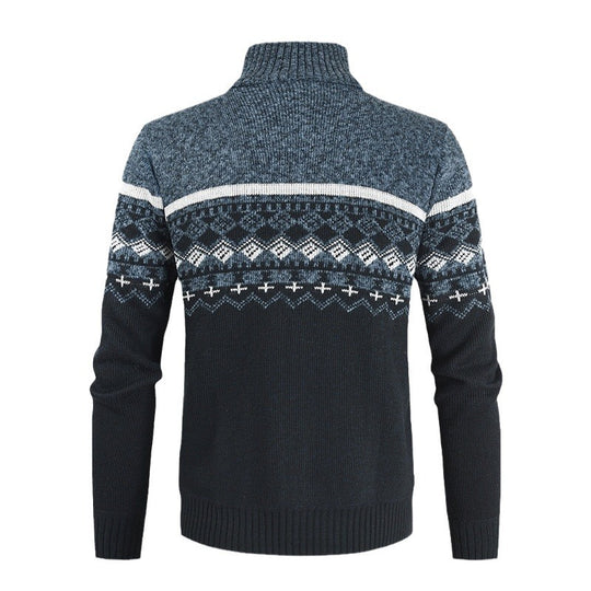 Herren Strickjacke mit geometrischen Mustern und hohem Kragen EB