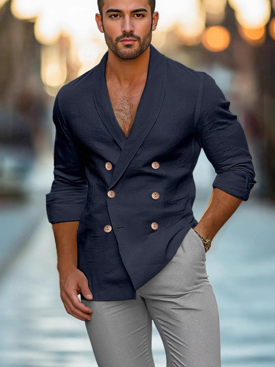 Herren eleganter Leinenblazer mit modernem Schnitt und doppelter Knopfleiste EB
