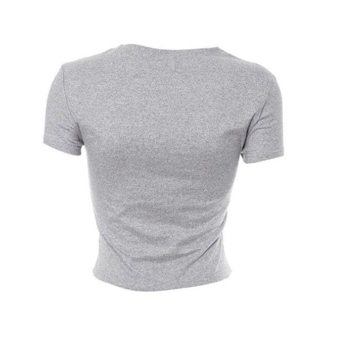Damen Crop-Top mit modernem Schriftzug und figurbetontem Schnitt EB