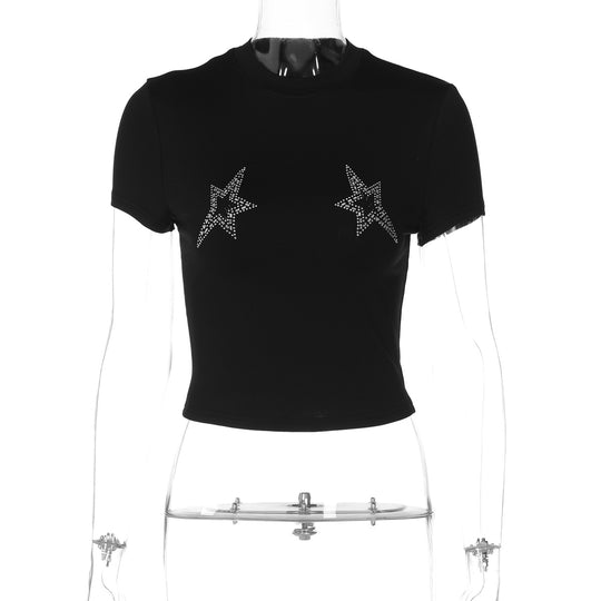 Damen Crop-Top mit glamourösen Sternenapplikationen EB