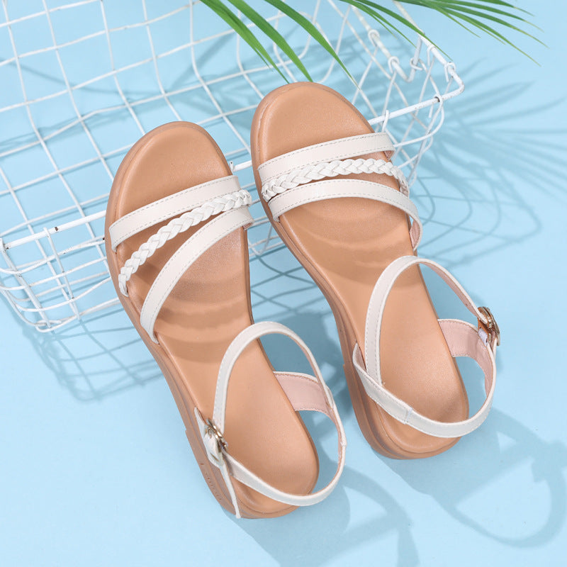 Damen Komfortable Riemchen-Sandalen mit geflochtenem Riemendesign und flexiblem Fußbett EB