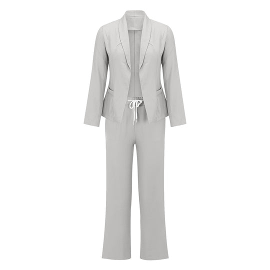 Damen eleganter Jumpsuit mit Blazer-Optik und verstellbarem Taillenzug EB