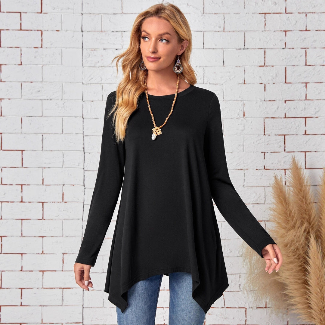 Damen langes Oberteil mit asymmetrischem Saum und lockerem Schnitt EB