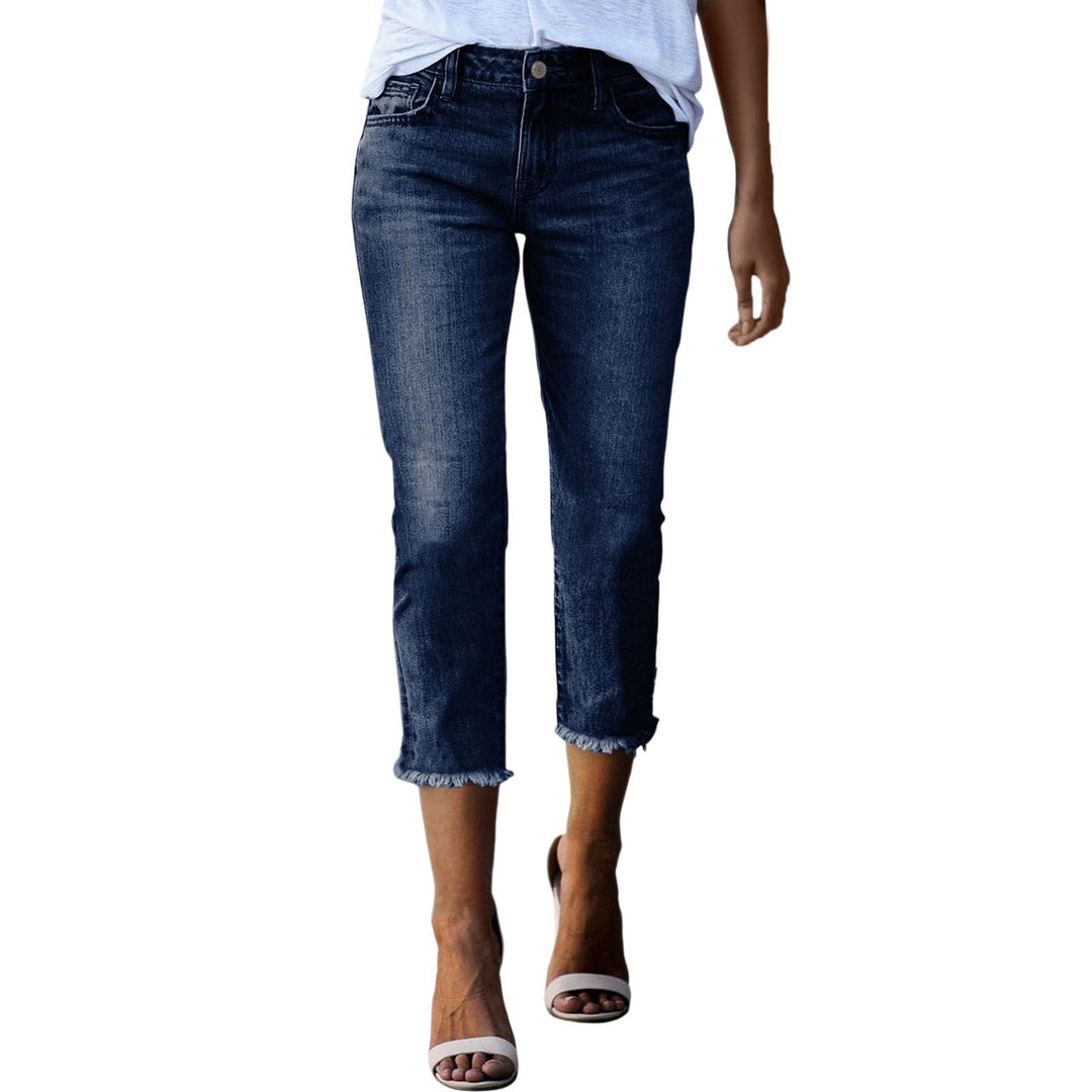 Damen nan gerade geschnittene Jeanshose in verkürzter Länge mit ausgefranstem Saum EB