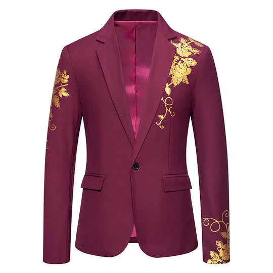 Herren nan einreihiges Sakko mit schmalem Revers und goldenem Rosenprint EB