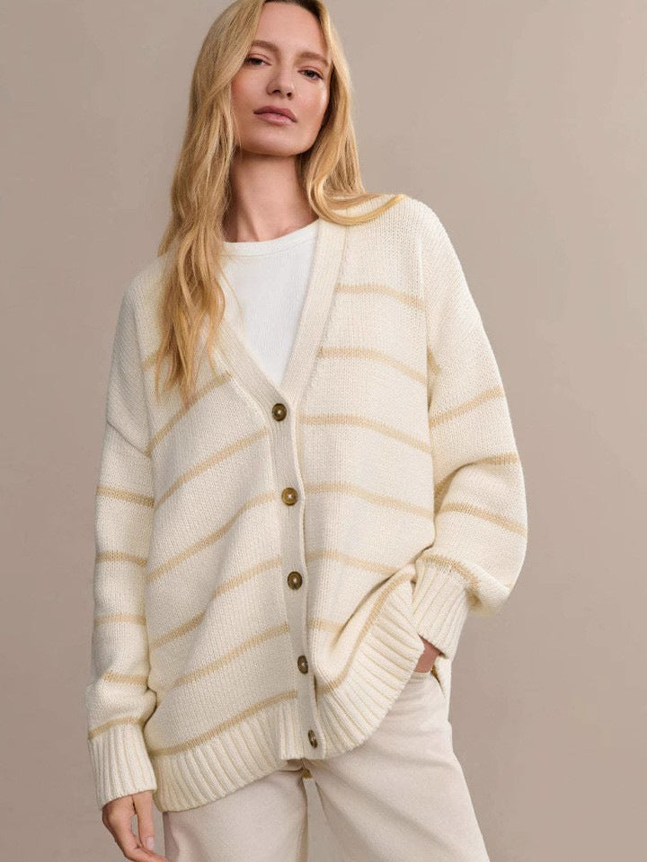 Damen Modischer Streifen-Cardigan mit Knopfleiste und lässigem Schnitt EB