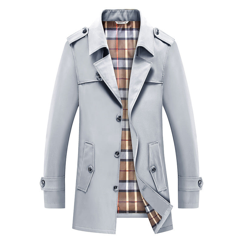 Herren Kurztrenchcoat mit kariertem Innenfutter und Schulterklappen EB