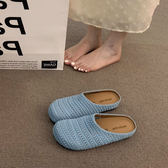 Damen bequeme Slipper aus atmungsaktivem Textilmaterial EB