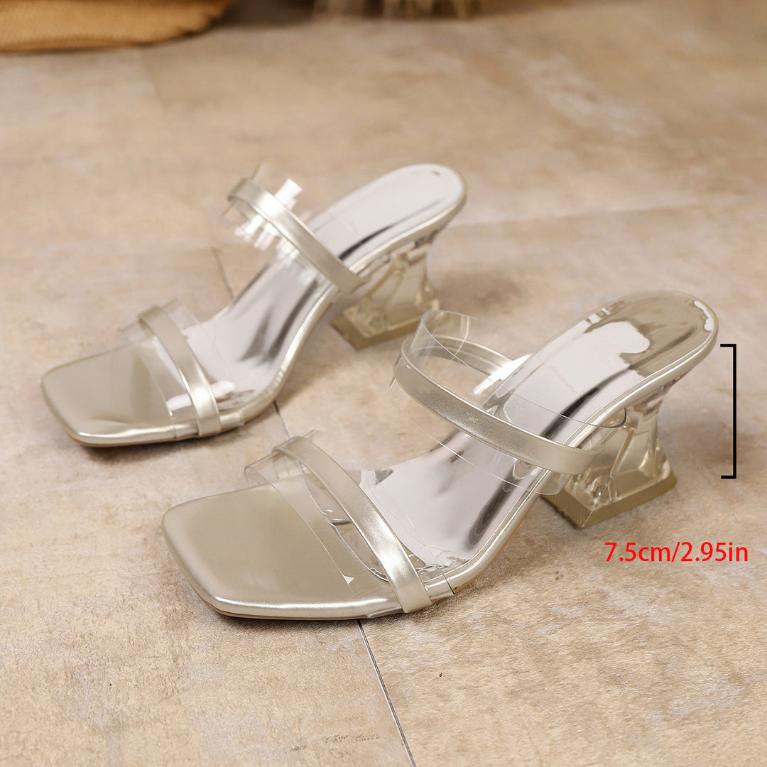 Damen moderne Sandalen mit transparentem Design und mittelschichtigem Blockabsatz EB