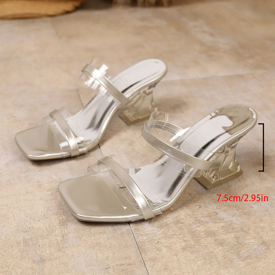 Damen moderne Sandalen mit transparentem Design und mittelschichtigem Blockabsatz EB