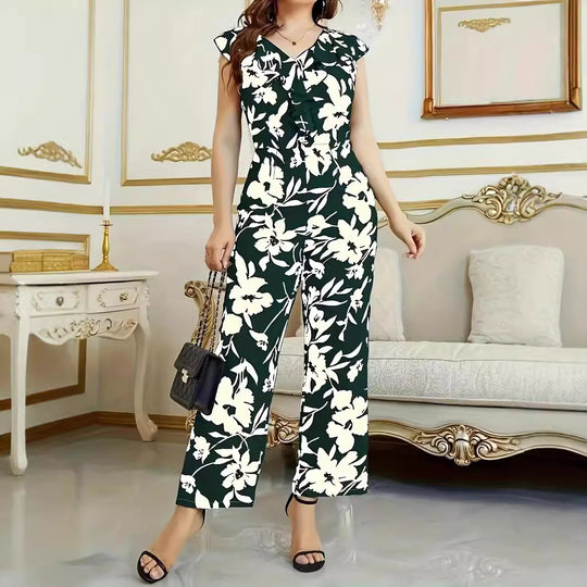 Damen Elegantes Maxikleid mit floralem Design und Rüschendetails EB