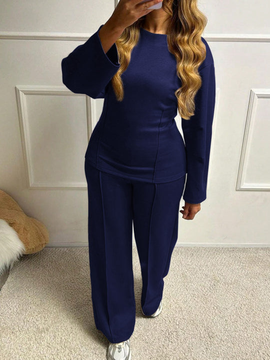 Damen nan weiches Lounge-Set mit tailliertem Sweatshirt, formgebenden Nahtdetails und weitem Palazzohosen-Bein EB