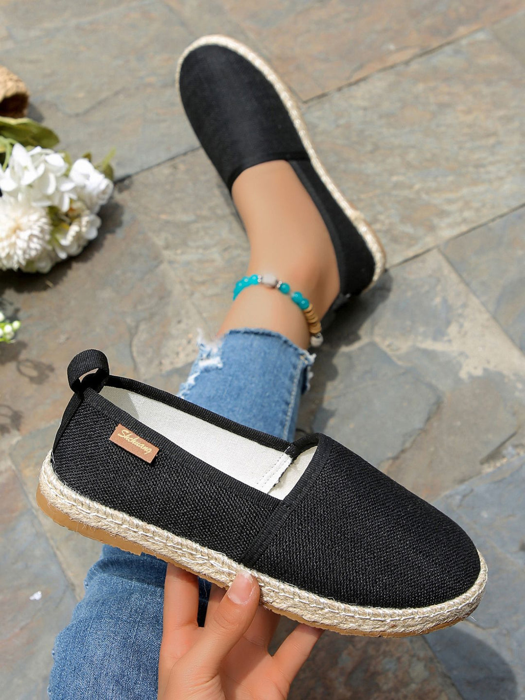 Damen  atmungsaktive Strick-Espadrilles mit geflochtener Jute-Sohle und flexiblem Memory-Fußbett EB