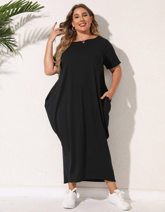 Damen lässiges Maxikleid mit seitlichen Taschen und bequemem Schnitt EB