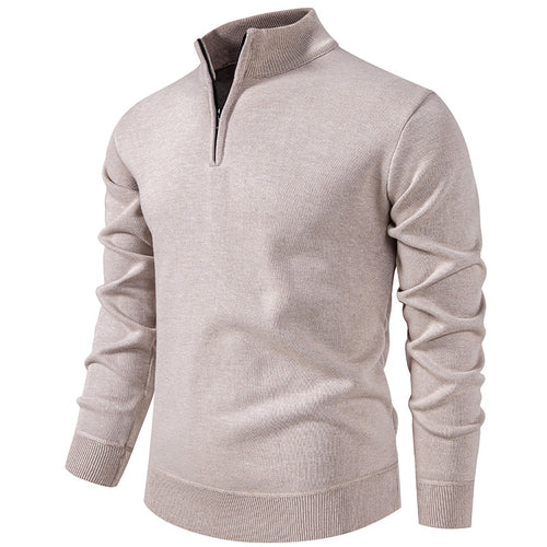 Herren nan Feinstrickpullover mit Kurzreißverschluss Stehkragen elastischen Bündchen EB